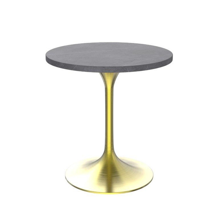 Vanguard Collection 27 Round Dining Table, Brushed Gold Base with Sintered Stone Grey Top