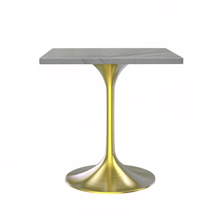 Vanguard Collection 27" Square Dining Table, Brushed Gold Base with Laminated White Marbleized Top
