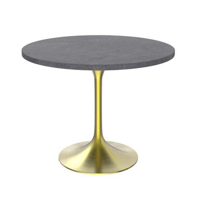 Vanguard Collection 36 Round Dining Table, Brushed Gold Base with Sintered Stone Grey Top