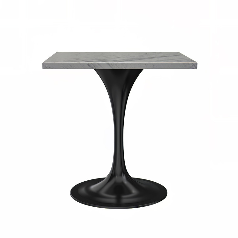 Vanguard Collection 27 Square Dining Table, Black Base with Laminated White Marbleized Top