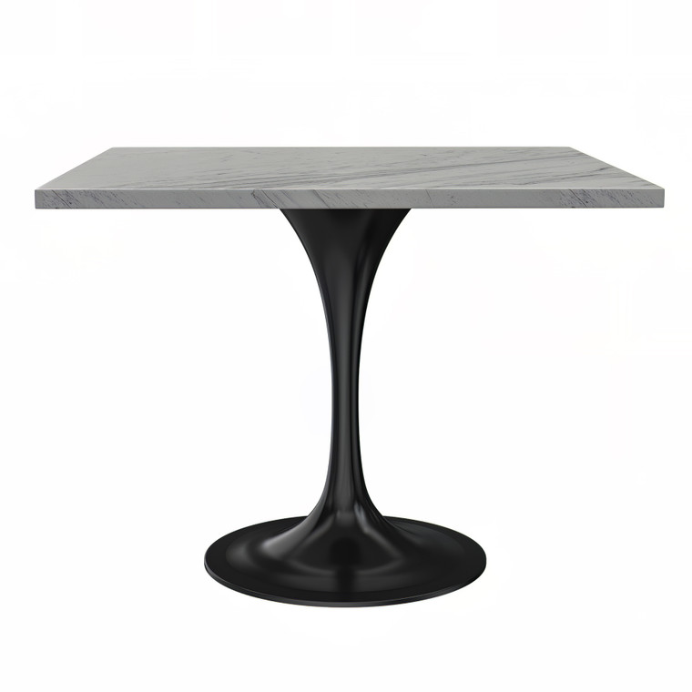 Vanguard Collection 36 Square Dining Table, Black Base with Laminated White Marbleized Top