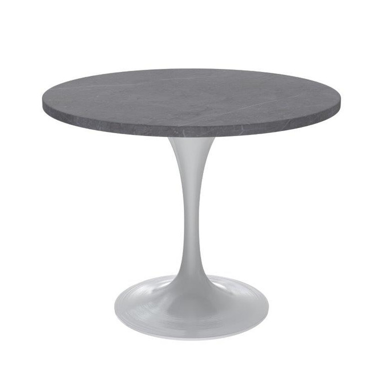 Vanguard Collection 36 Round Dining Table, White Base with Sintered Stone Grey Top