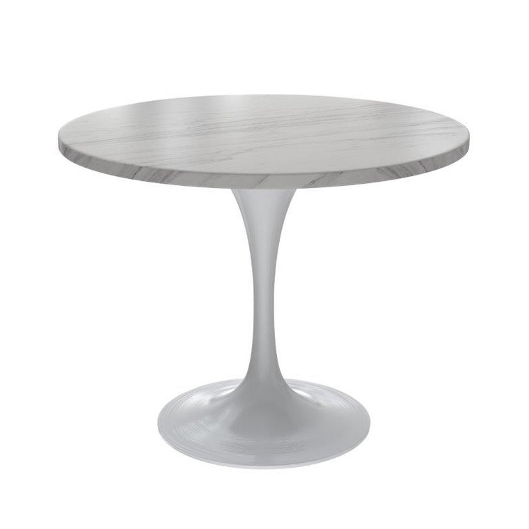 Vanguard Collection 36 Round Dining Table, White Base with Sintered Stone White Top
