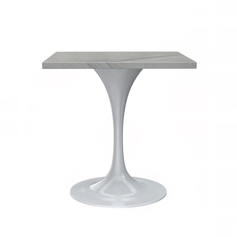 Vanguard Collection 27 Square Dining Table, White Base with Laminated White Marbleized Top