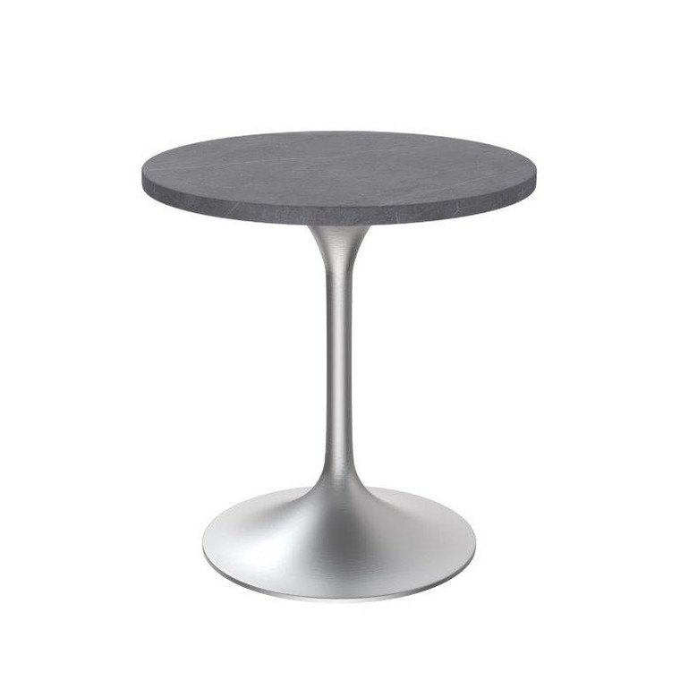 Vanguard Collection 27 Round Dining Table, Brushed Chrome Base with Sintered Stone Grey Top