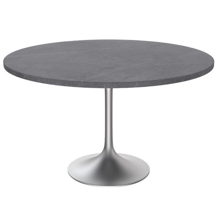 Vanguard Collection 48 Round Dining Table, Brushed Chrome Base with Sintered Stone Grey Top