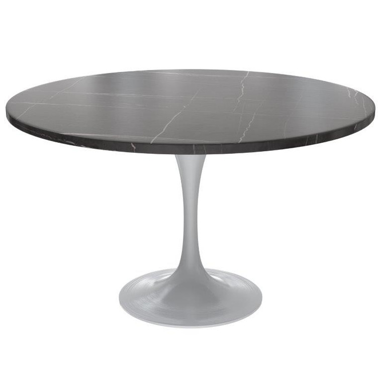 Vanguard Collection 48 Round Dining Table, White Base with Sintered Stone Black Top