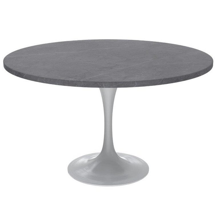 Vanguard Collection 48 Round Dining Table, White Base with Sintered Stone Grey Top