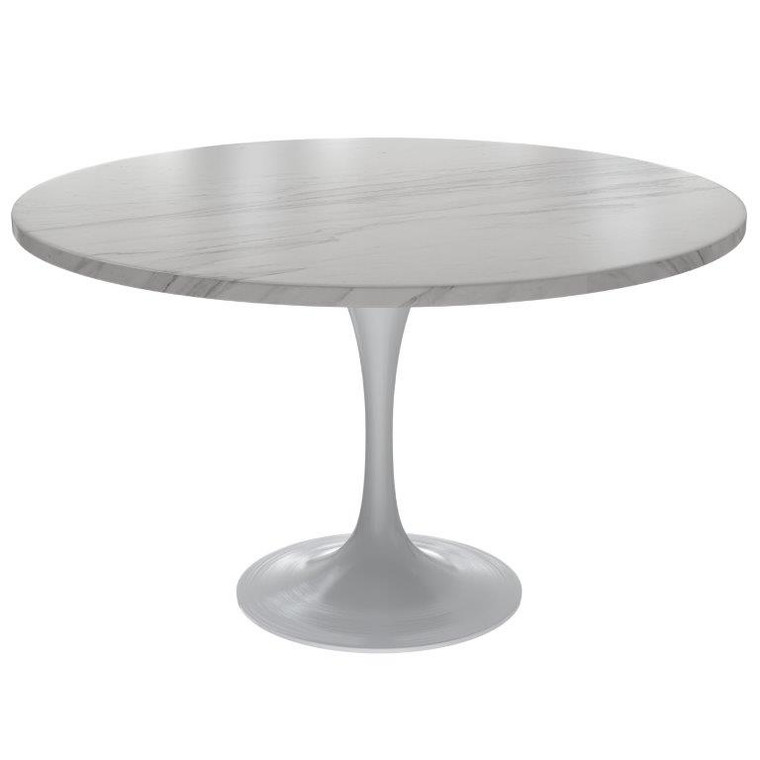 Vanguard Collection 48 Round Dining Table, White Base with Sintered Stone White Top