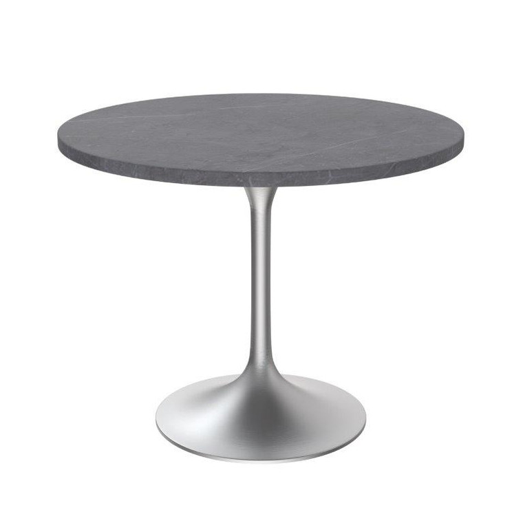 Vanguard Collection 36" Round Dining Table, Brushed Chrome Base with Sintered Stone Grey Top