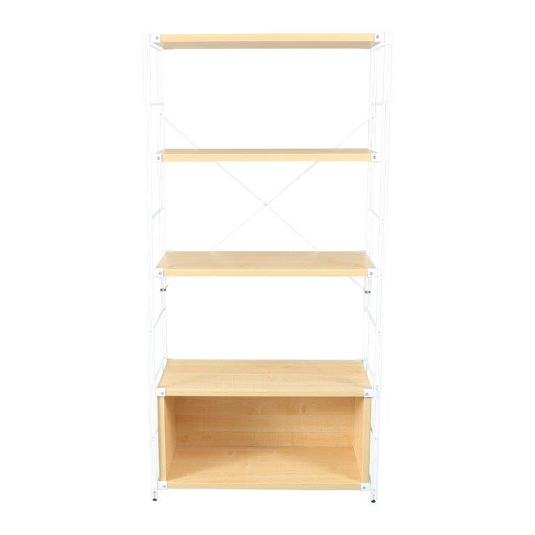 Brighton Etagere Bookcase with White Powder Coated Steel Frame and Melamine Board Shelves