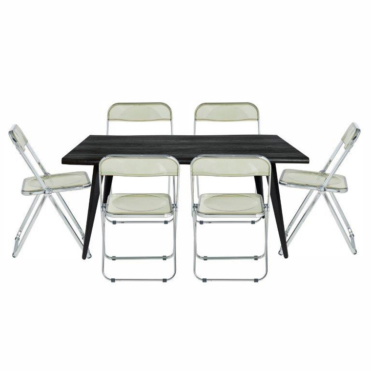 Lincoln 7-Piece Acrylic Folding Dining Chair and Rectangular Dining Table Set