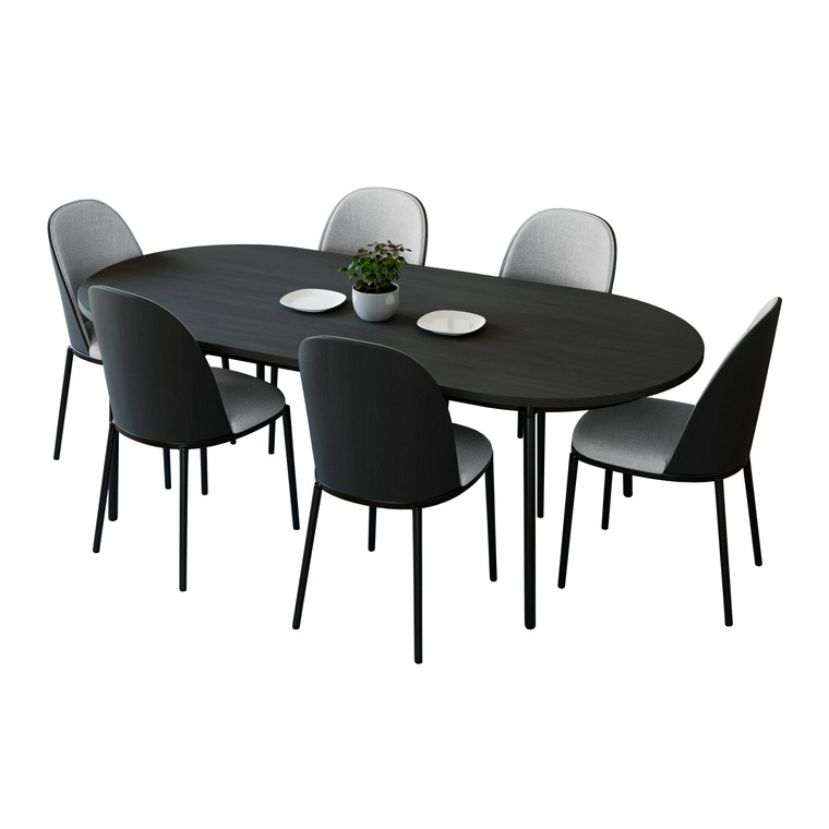 Tundra 7-Piece Dining Set in Steel Frame with 6 Upholstered Seat Dining Chairs and 71" Oval Dining Table with MDF Tabletop