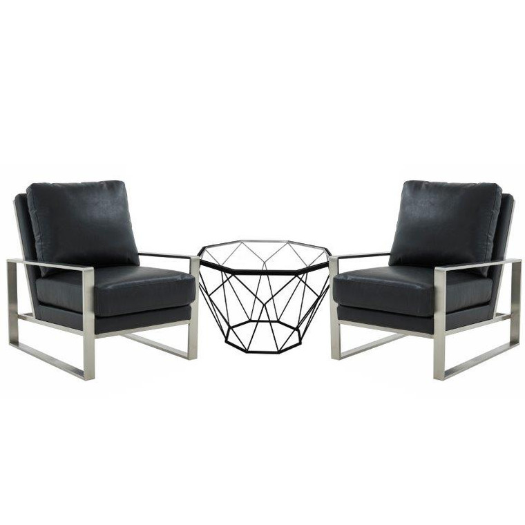 Jeffers Leather Armchair with Silver Frame and Octagon Coffee Table with Geometric Base
