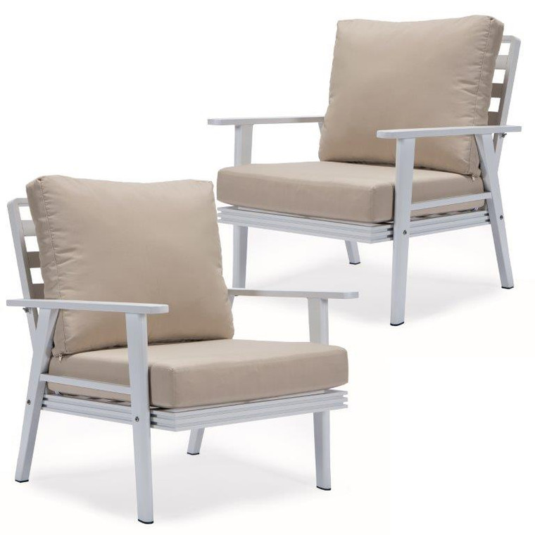 Walbrook Outdoor Patio White Aluminum Armchairs With Cushions Set Of 2