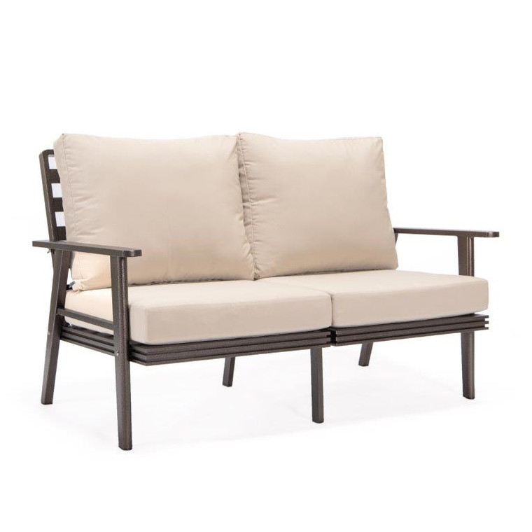 Walbrook Mosaic Outdoor Patio Loveseat with Brown Aluminum Frame and Removable Cushions For Patio and Backyard Garden