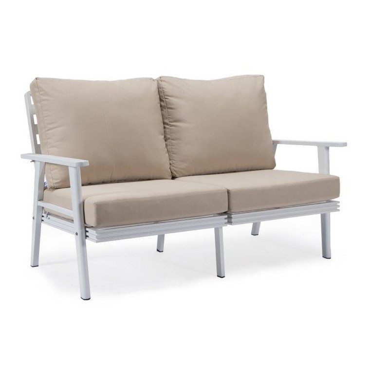 Walbrook Mosaic Outdoor Patio Loveseat with White Aluminum Frame and Removable Cushions For Patio and Backyard Garden