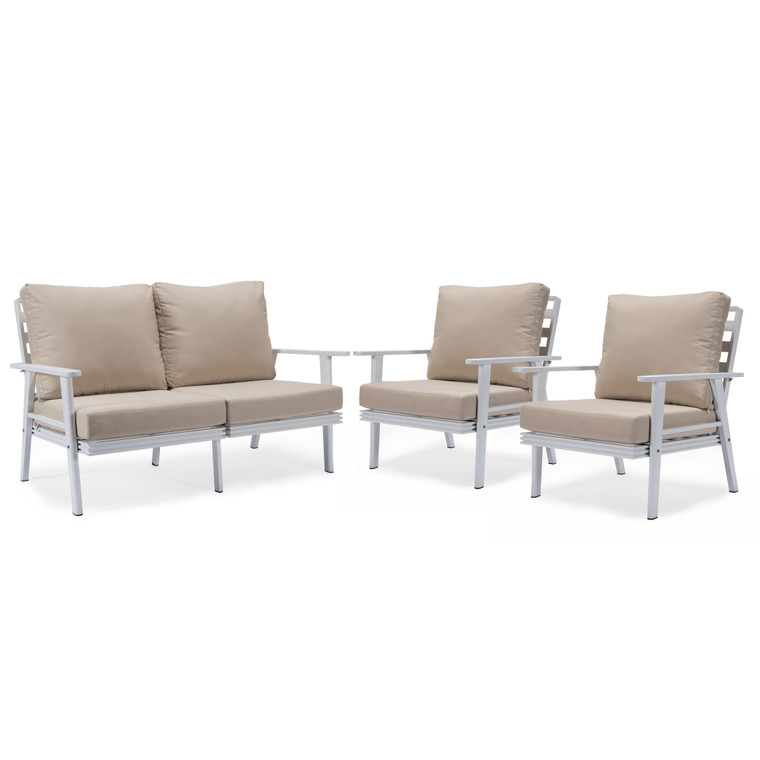 Walbrook Mosaic 3-Piece Outdoor Patio Set with White Aluminum Frame and Removable Cushions Loveseat and Armchairs for Patio and Backyard Garden