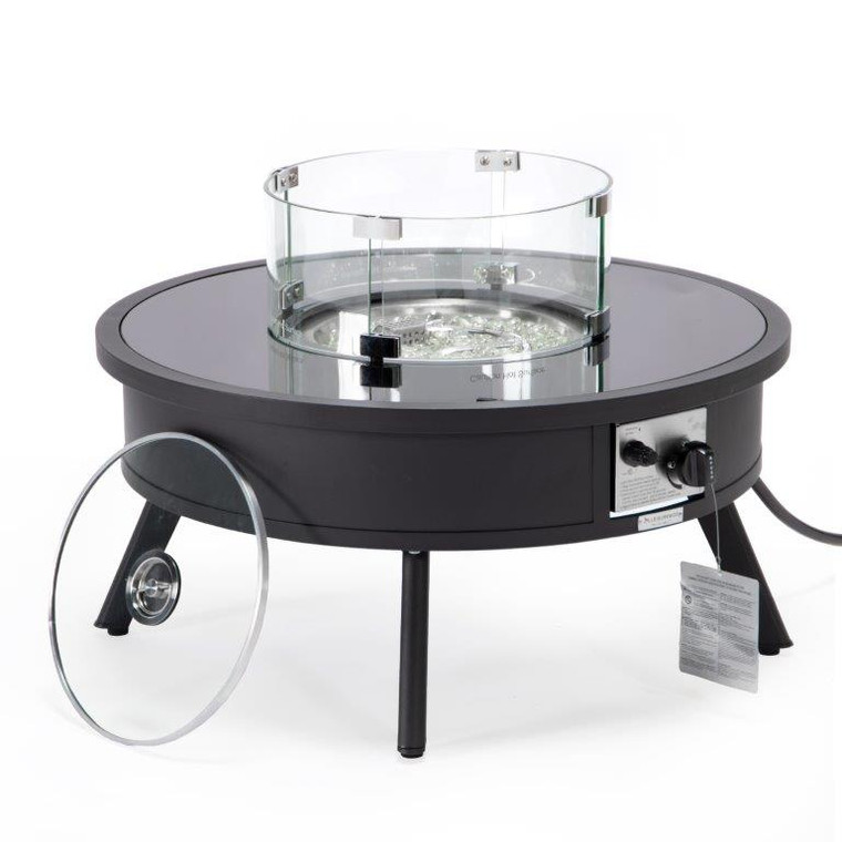 Walbrook Outdoor Patio Aluminum Round Fire Pit Side Table with Lid and Fire Glass for Patio and Backyard Garden