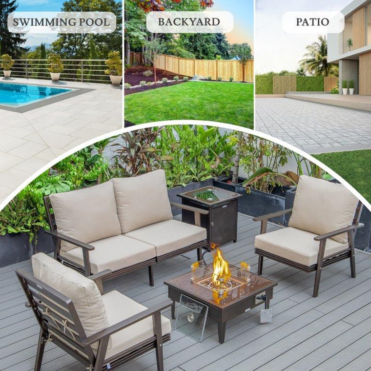 Walbrook Modern Brown Patio Conversation With Square Fire Pit & Tank Holder
