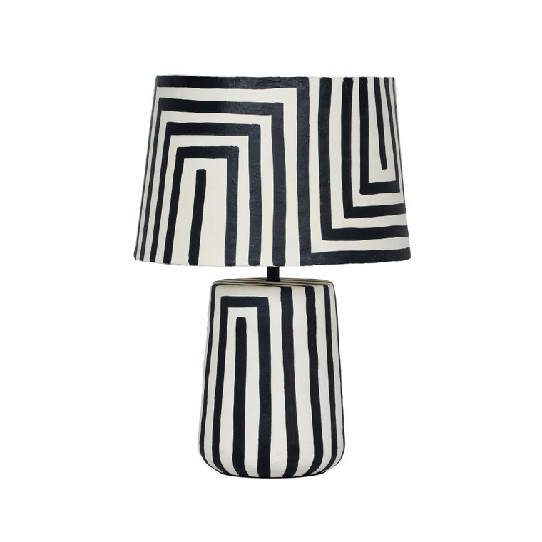 Mira Black Striped Papier Mache Table Lamp