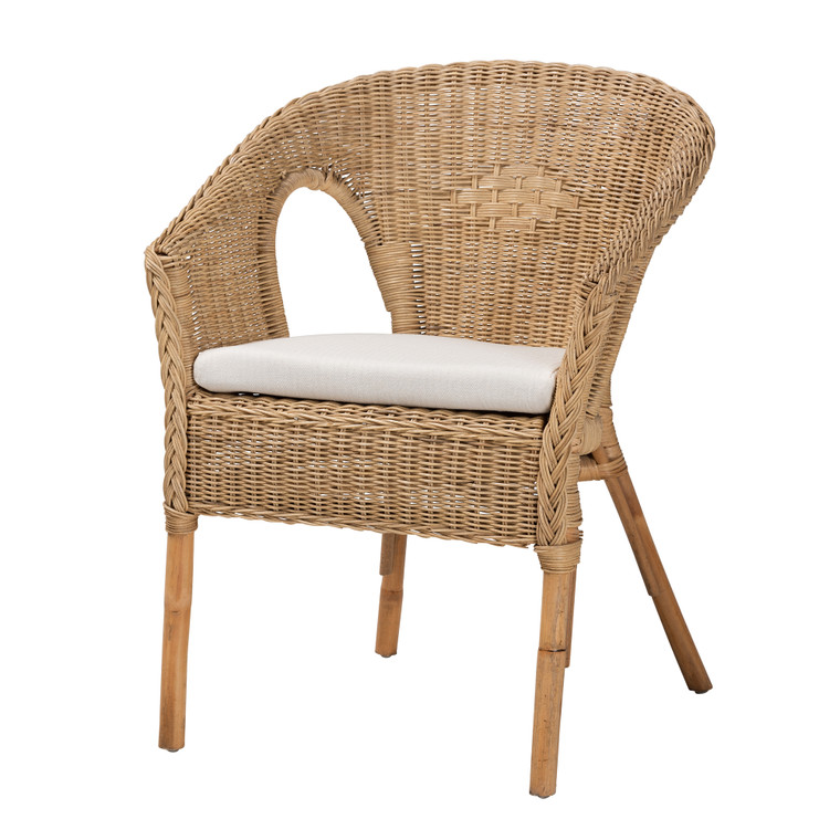 Avalon Modern Bohemian Antique Rattan Dining Chair | White/Natural Brown