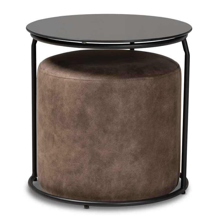 Irak Todern and Contemporary 2-Piece Nesting Table and Ottoman Set | Grey/Brown/Black