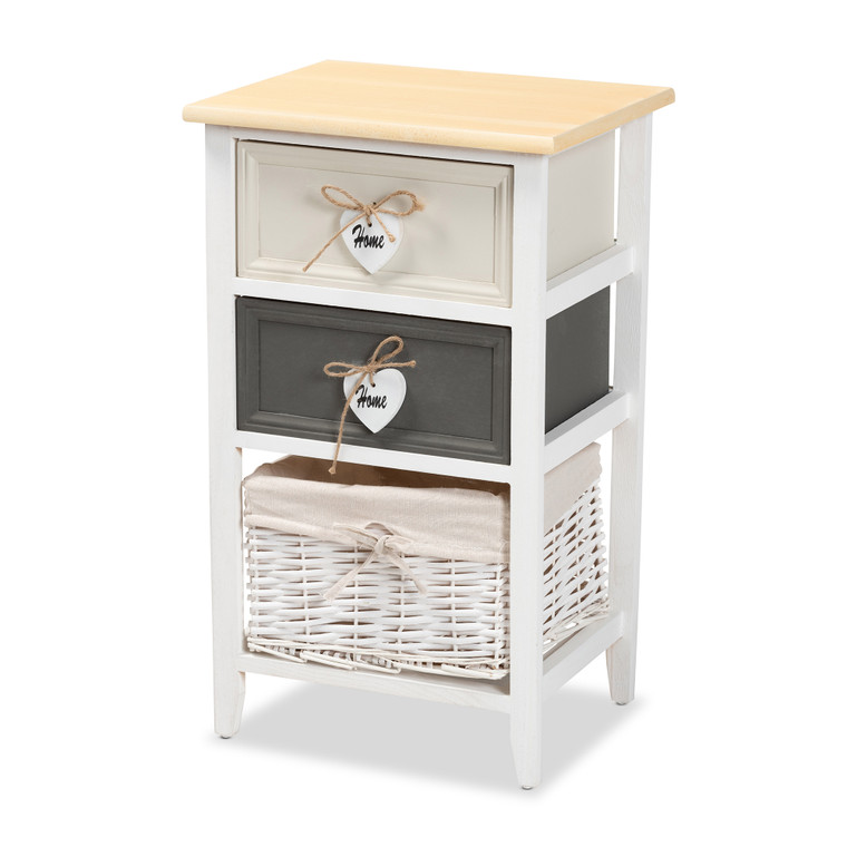 Nephild Modern and Contemporary Storage Unit with Basket | White/Multi-Colored