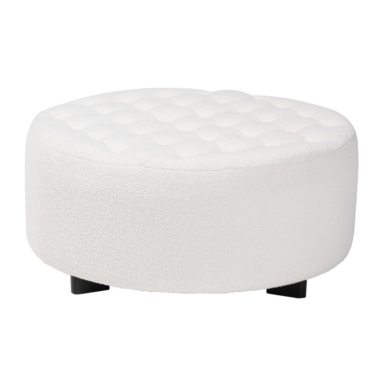 Ulani Todern and Contemporary Boucle Upholstered Round Ottoman | Ivory