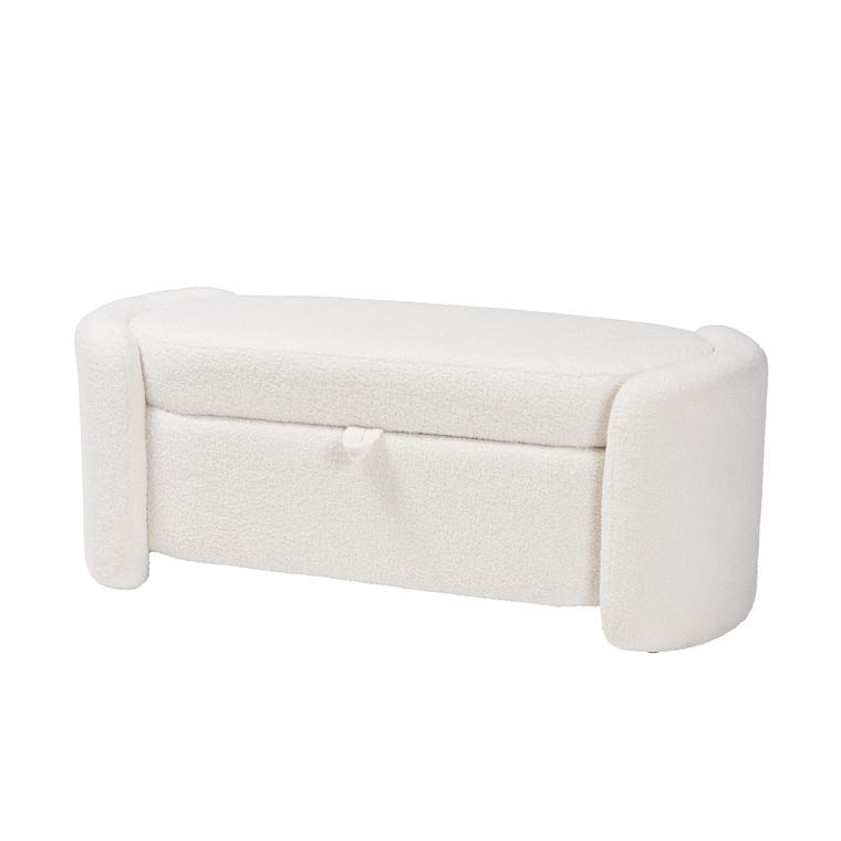 Oakea Modern and Contemporary Boucle Upholstered Storage Bench | Ivory