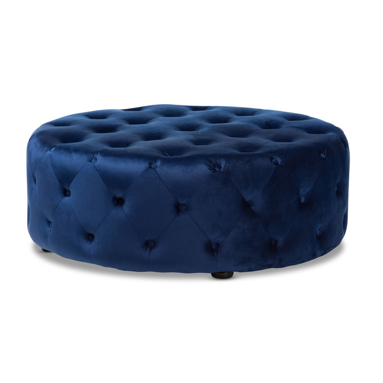 Quillon Transitional Velvet Fabric Upholstered Button Tufted Cocktail Ottoman | Royal Blue
