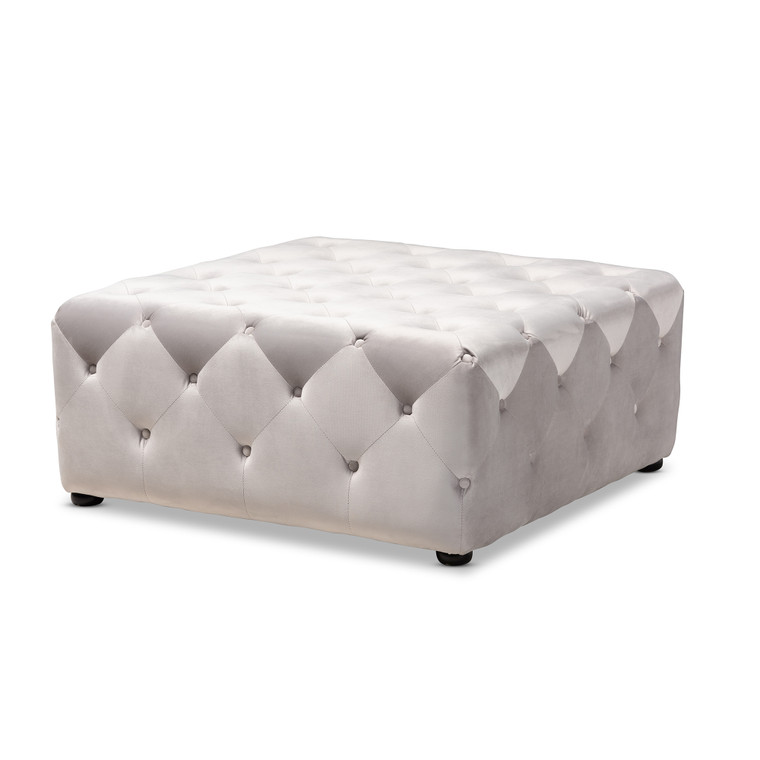 Strathmore Todern and Contemporary Velvet Fabric Upholstered Button-Tufted Cocktail Ottoman | Slate Gray