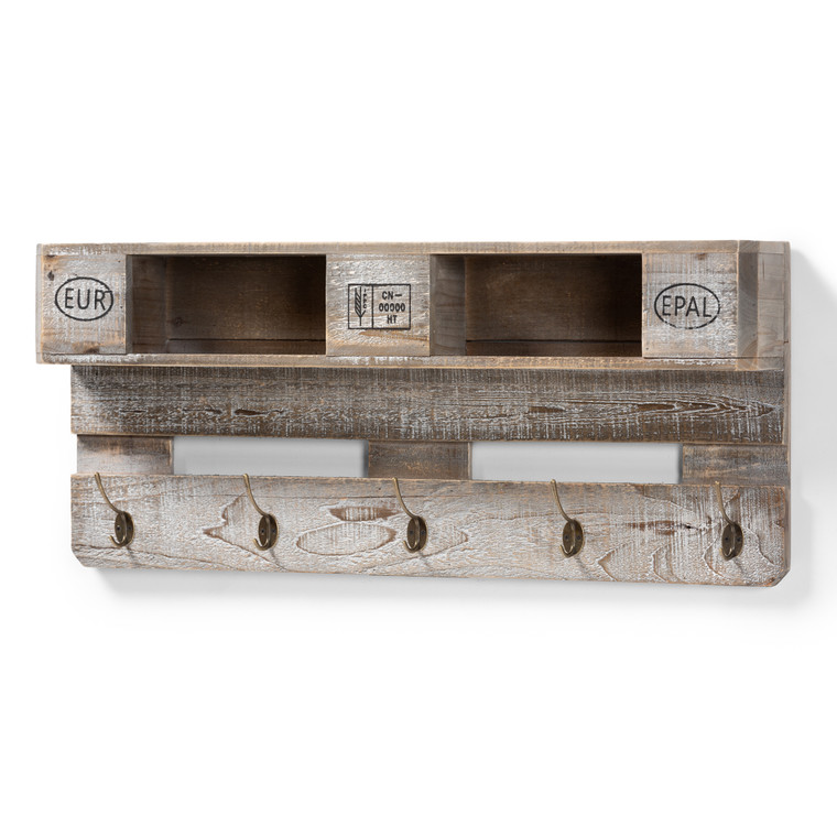 Daven Vintage Rustic Wall Mounted Coat Rack with Shelves | Oak