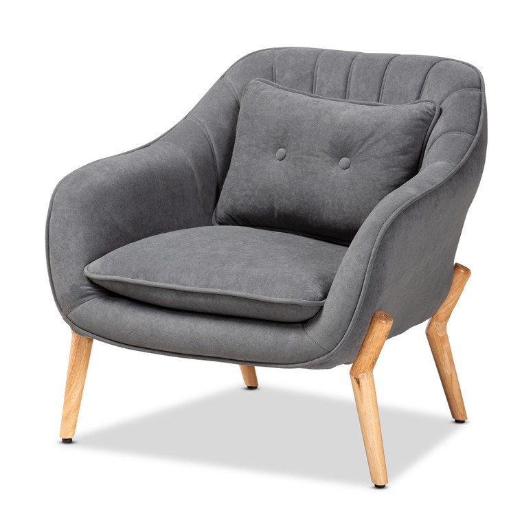 Tineval Mid-Century Modern Transitional Velvet Fabric Upholstered Armchair | Grey/Natural