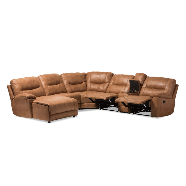 Tistral Todern and Contemporary Palomino Suede 6-Piece Sectional with Recliners Corner Lounge Suite  | Light Brown