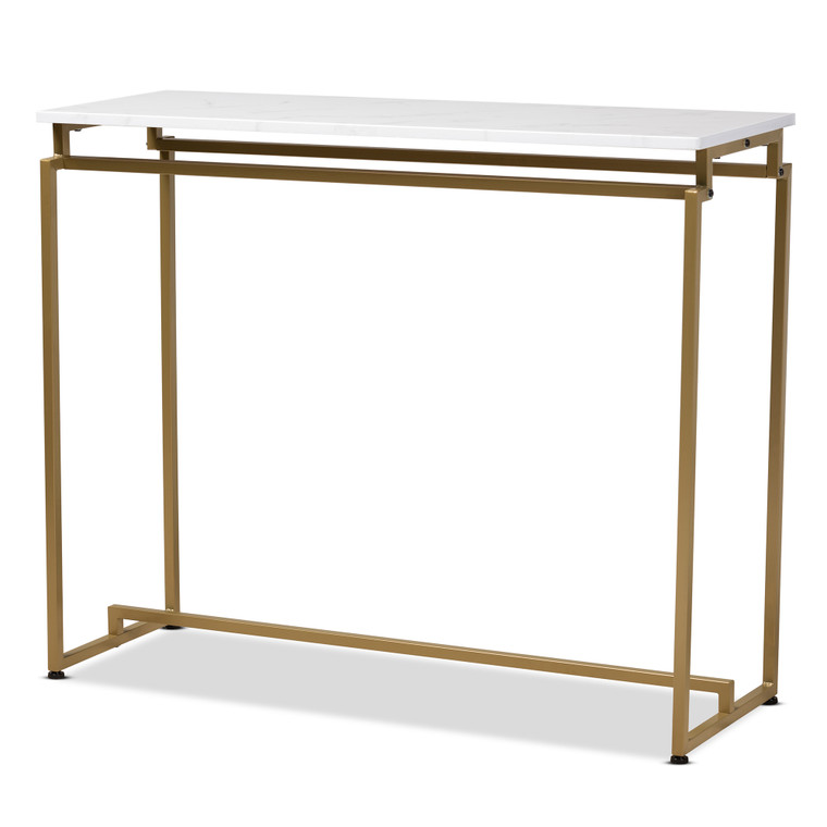 Zoren Todern and Contemporary Console Table with Faux Marble Tabletop | White/Gold