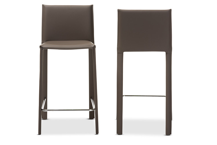 Valorian Todern and Contemporary Leather Upholstered Counter Height Stool | Set of 2 | Taupe