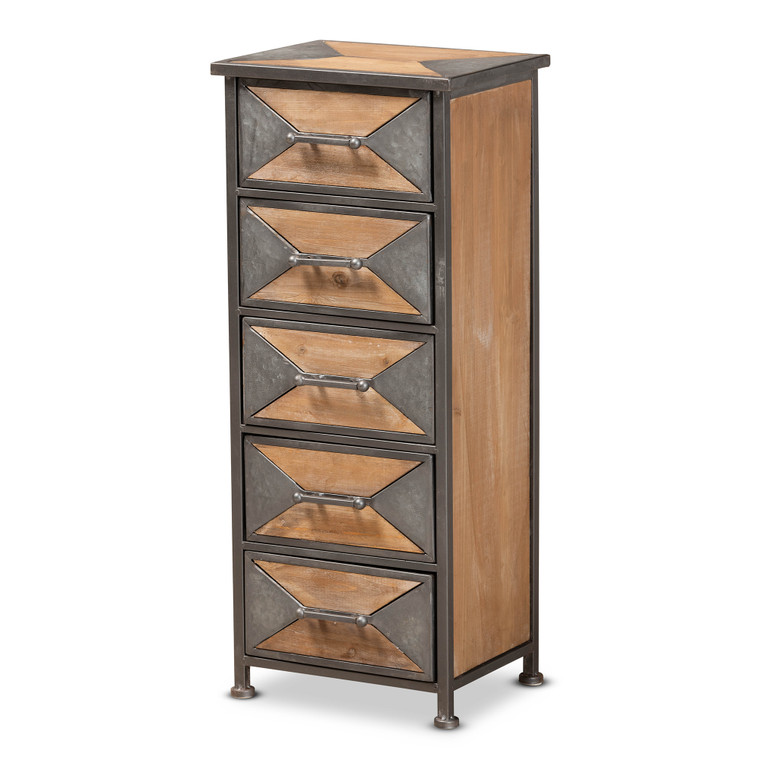 Relaul Rustic Industrial Antique 5-Drawer Accent Storage Cabinet | Grey/Oak Brown