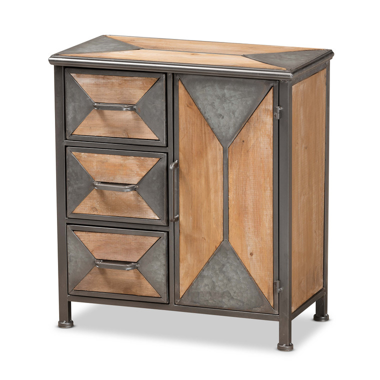 Relaul Rustic Industrial Antique Accent Storage Cabinet | Grey/Oak Brown