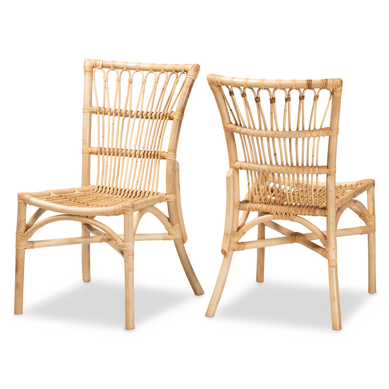 Uxbridge Todern Bohemian Rattan 2-Piece Dining Chair Set | Natural Brown