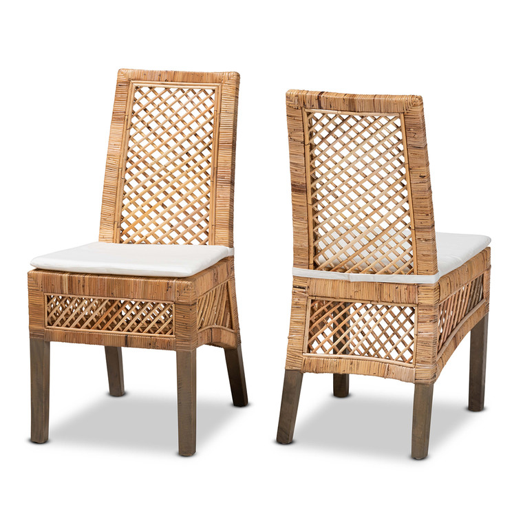 Theia Todern Bohemian Rattan 2-Piece Dining Chair Set | White/Natural Brown