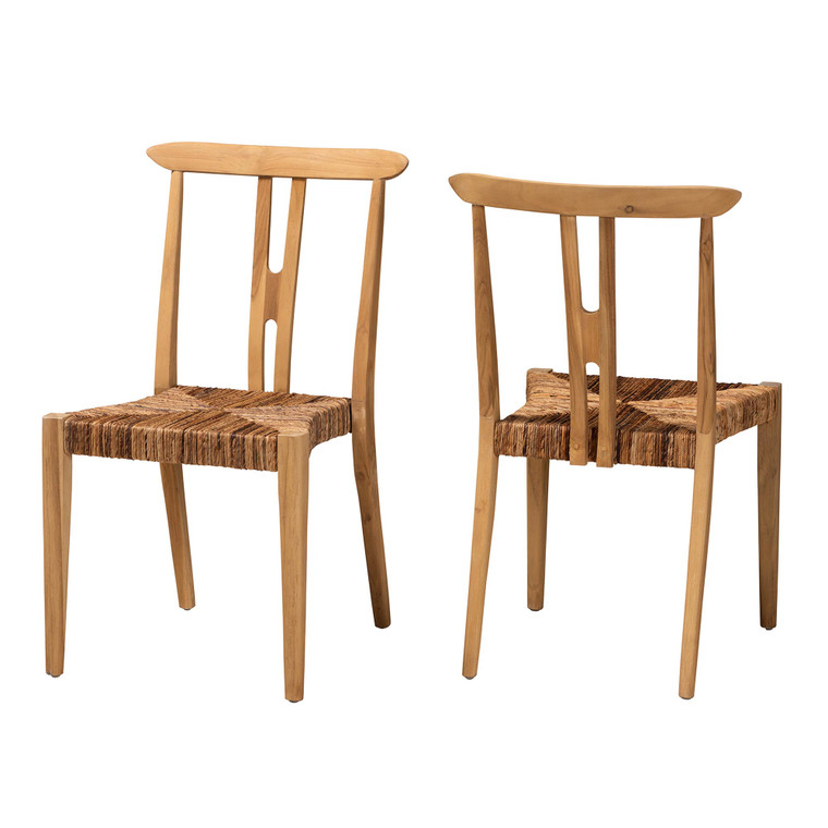 Harat Todern Bohemian Teak Wood and Seagrass 2-Piece Dining Chair Set | Natural Brown