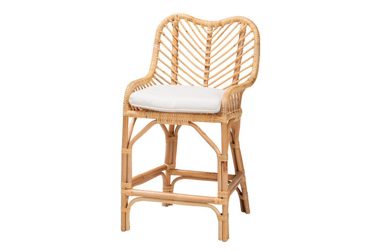 Arwe Modern Bohemian Rattan Counter Stool | White/Natural Brown