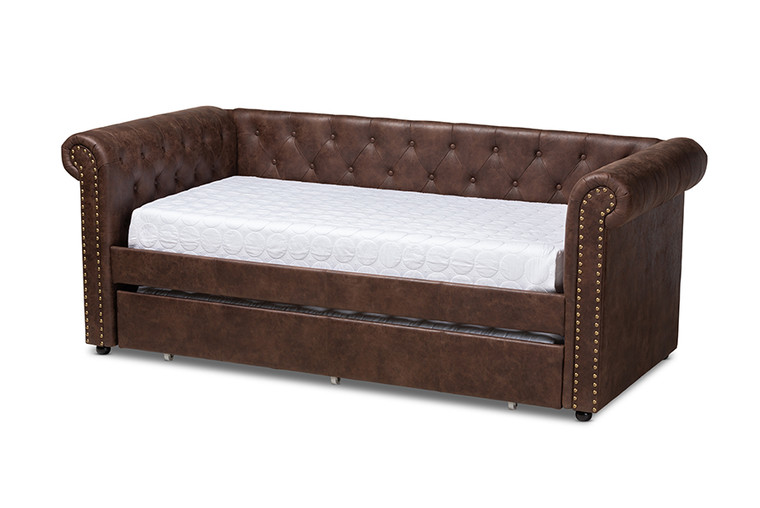 Eisiam Todern and Contemporary Faux Leather Upholstered Daybed with Trundle | Brown