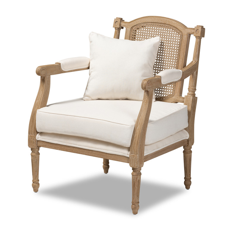 Quirina French Provincial Fabric Upholstered Armchair | Ivory/Oak