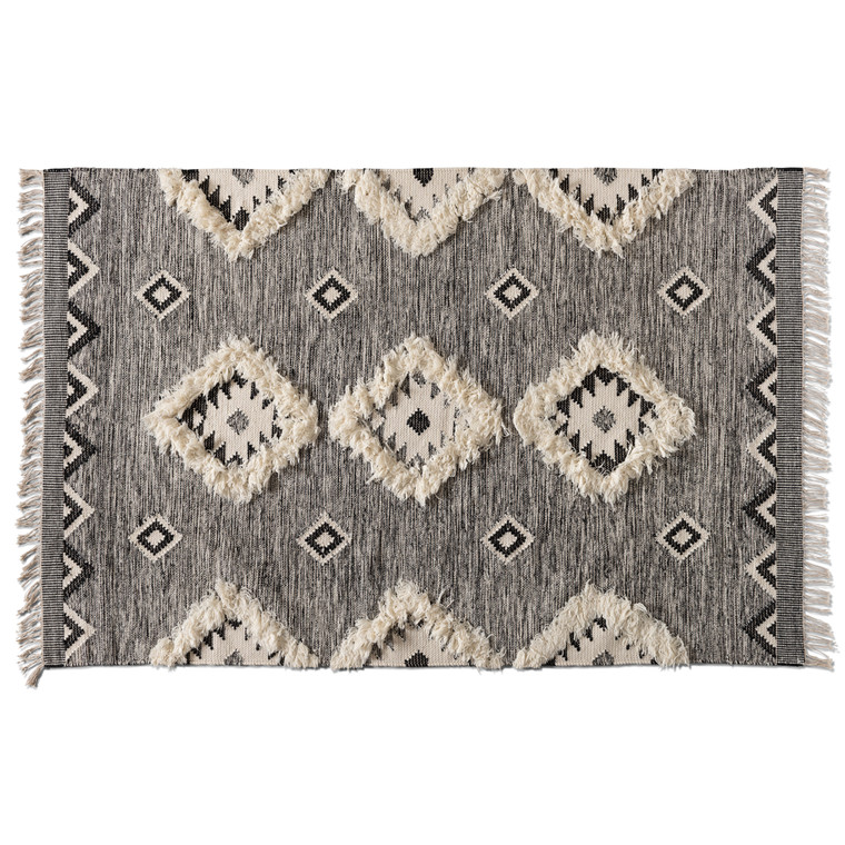 Avi Modern and Contemporary Handwoven Wool Area Rug | Black/Ivory