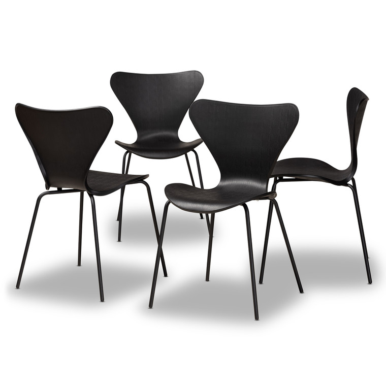 Piper Todern and Contemporary Plastic and Metal 4-Piece Dining Chair Set | Black