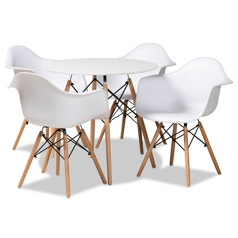 Gale Modern and Contemporary Polypropylene Plastic 5-Piece Dining Set | White/Oak Brown/Black