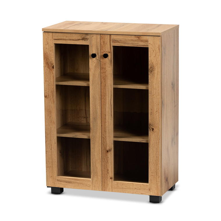 Kason Todern and Contemporary 2-Door Storage Cabinet with Glass Doors | Oak Brown/Black