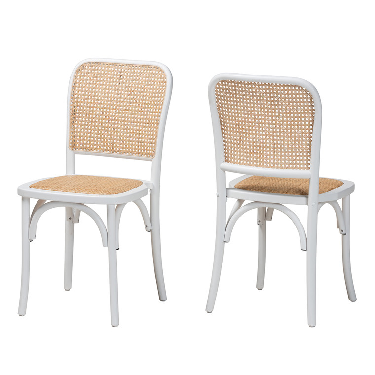 Neala Japandi 2-Piece Dining Chair Set | White/Natural Brown
